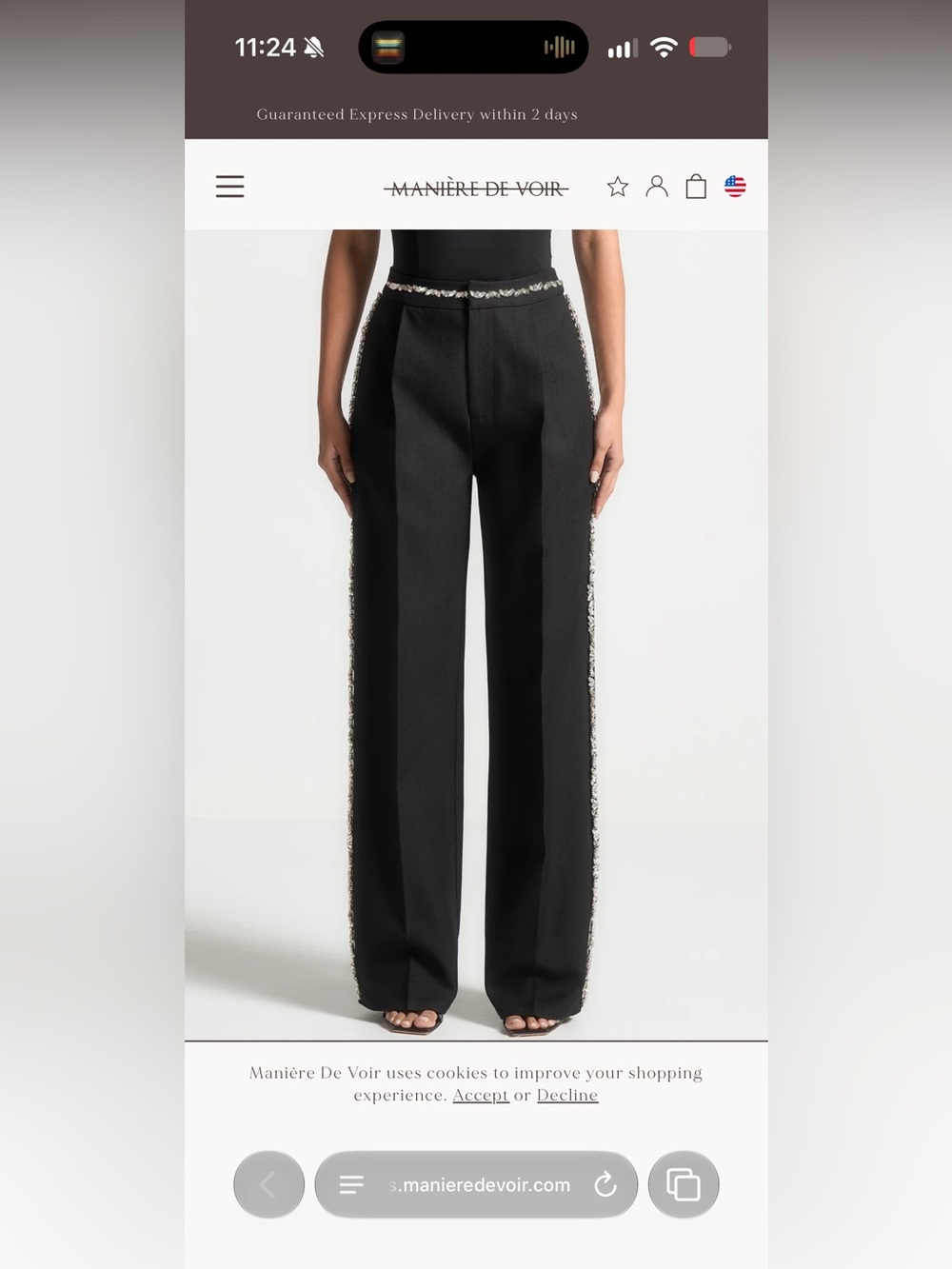 Manière De Voir Black Wide-Leg High-Waist Pants with Side Trim